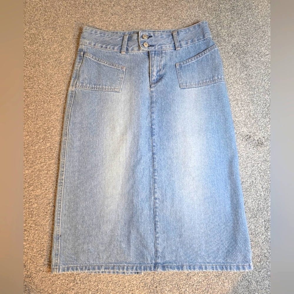 Unionbay Vintage Denim Midi Skirt Size 5 Lightwash Western Countryside Chic